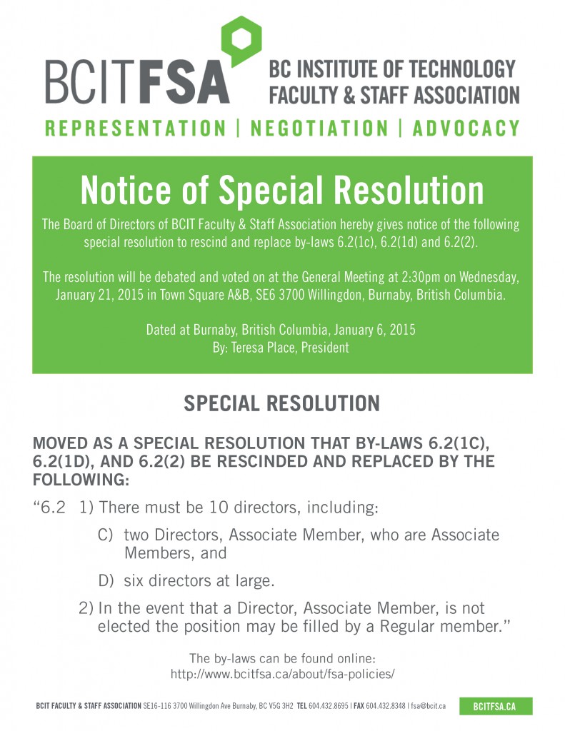 January 2014 NOTICE OF SPECIAL RESOLUTION