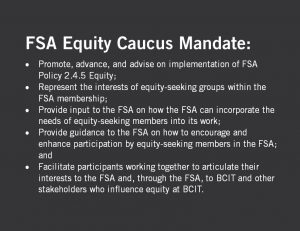 image with text outlining equity caucus mandate