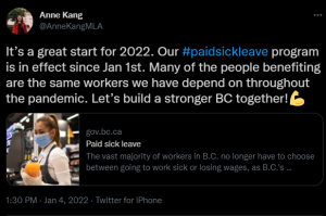 Screen shot of a tweet from Minister Kang. Image is hyperlinked to take you to the tweet.